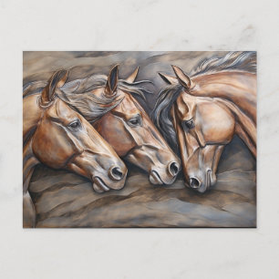 Carte Postale Portrait de cheval en métal sculpté
