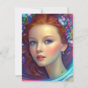 Carte Postale Portrait de cheveux arc-en-ciel enchanté