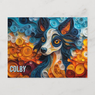 Carte Postale Portrait de chien d'art de Quilling en papier pein