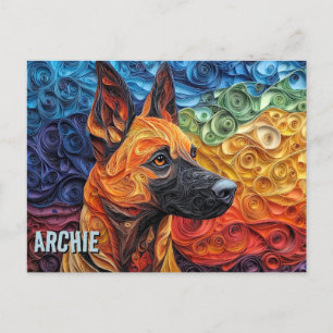 Carte Postale Portrait de chien d'art Quilling de papier Collie 