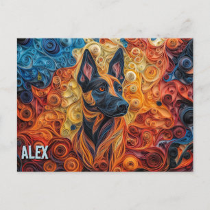 Carte Postale Portrait de chien d'art Quilling de papier Collie 