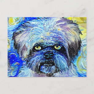 Carte Postale Portrait de chien de Terrier Grumpy de nuit étoilé