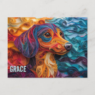 Carte Postale Portrait de chien en papier quilling de race Dachs