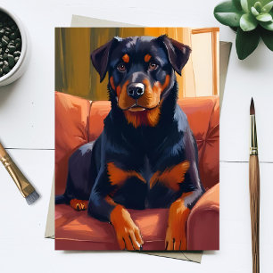 Carte Postale Portrait de chien Rottweiler Peinture de compagnie