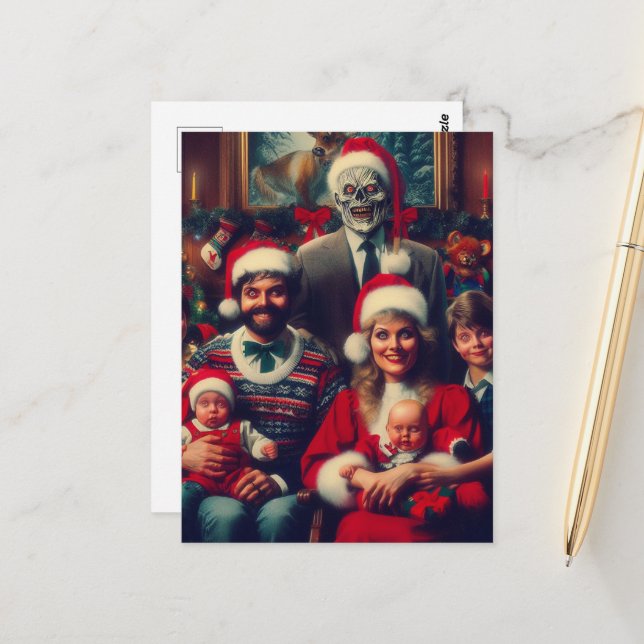 Carte Postale Portrait de famille de Noël Horreur (Devant/Arrière en situation)