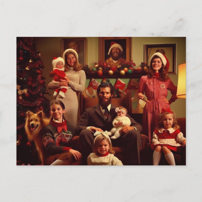 Carte Postale Portrait de famille Déplaisant rétro de Noël (Devant)