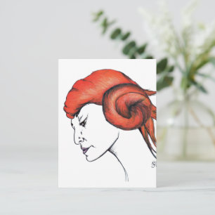 Carte Postale Portrait de femme aux cheveux orange mandarine Pop