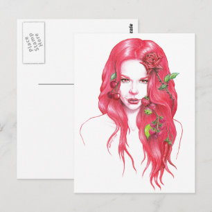 Carte Postale Portrait de femme aux cheveux rouges imaginaire su