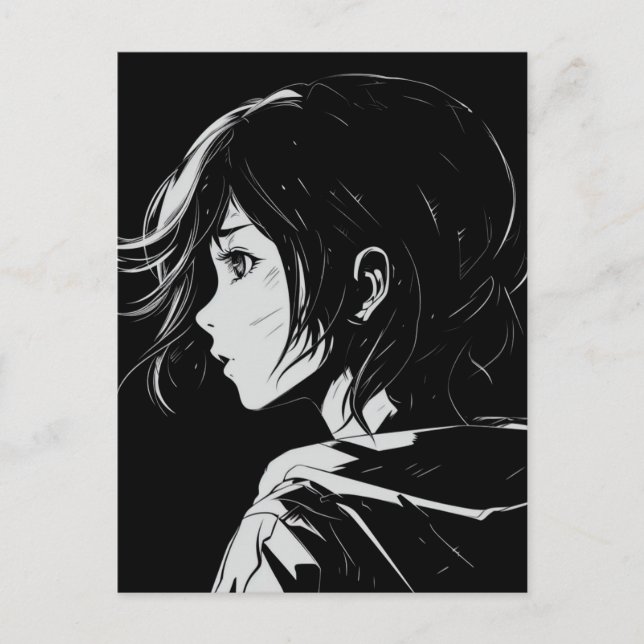 Carte Postale Portrait de fille d'anime manga en esquisse (Devant)