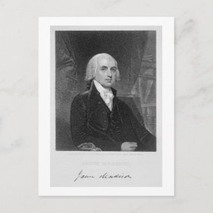 Carte Postale Portrait de James Madison, gravé par William A.