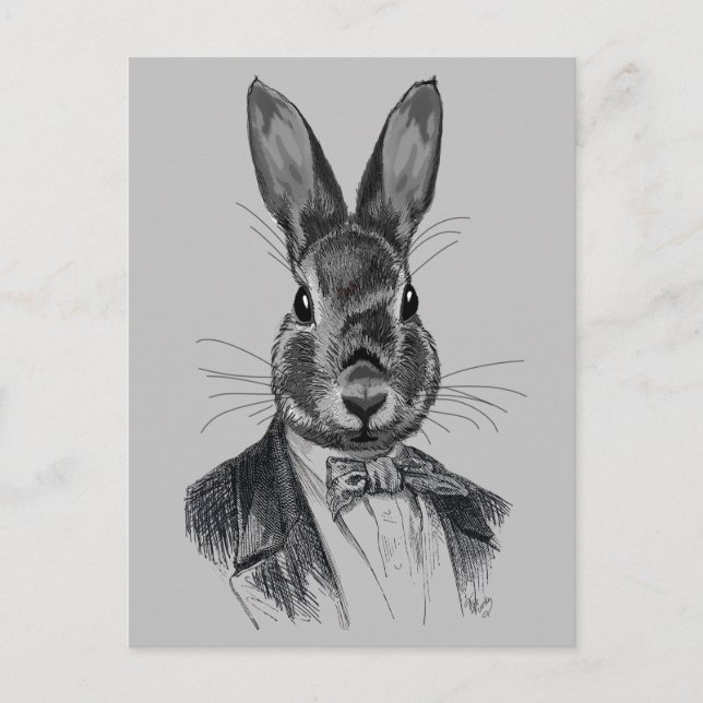 Carte Postale Portrait de lapin en costume (Devant)