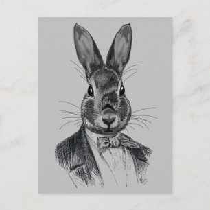 Carte Postale Portrait de lapin en costume