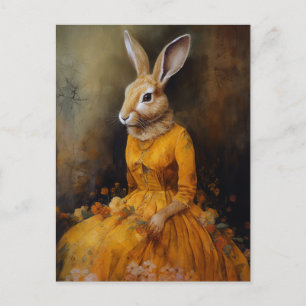 Carte Postale Portrait de lapin en robe jaune