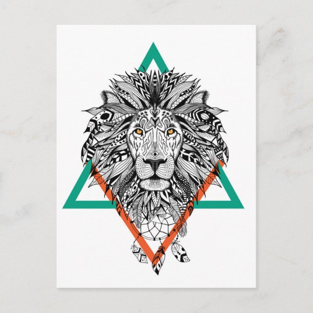 Carte Postale Portrait de lion géométrique Aztec (Devant)
