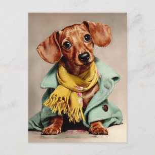 Carte Postale Portrait de mode de dachshund cosy
