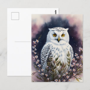 Carte Postale Portrait de nuit Floral de la Chouette blanche