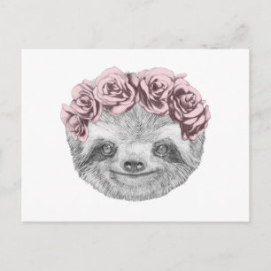 Carte Postale Portrait De Sloth   Couronne de tête florale