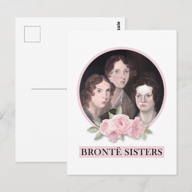 Carte Postale Portrait de soeurs Bronte avec roses roses roses (Devant / Derrière)
