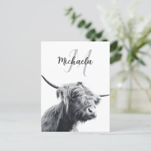 Carte Postale Portrait de vache Highland premier monogramme noir