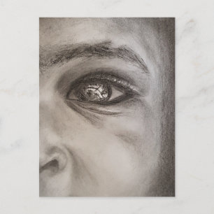 Carte Postale Portrait demi-visage noir et blanc, Dramatique Élé