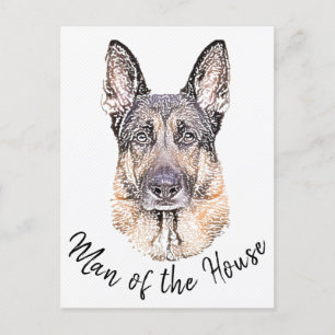 Carte Postale Portrait d'un chien berger allemand Sketched Art