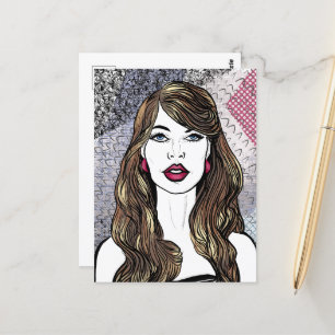 Carte Postale Portrait d'une fille aux longs cheveux bruns