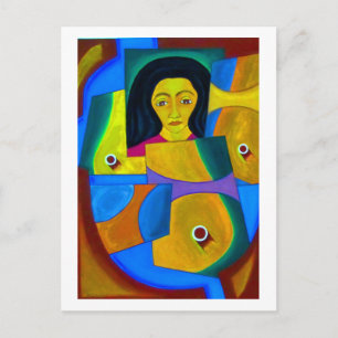 Carte Postale Portrait en bleu et ocre par Hassan Wahba