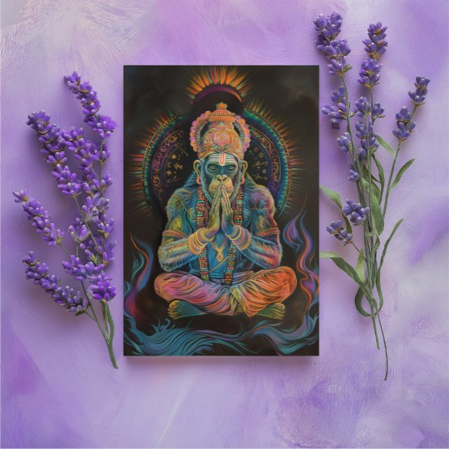 Carte Postale Portrait en noir arc-en-ciel méditatif d'Hanuman (Créateur téléchargé)