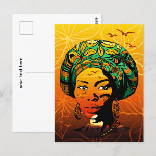 Carte Postale Portrait féminin africain avec coucher de soleil
