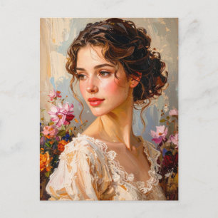 Carte Postale Portrait Féminin Romantique Art Moderne