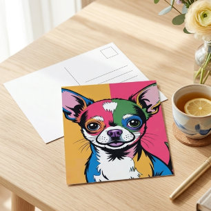 Carte Postale Portrait Pop Art de Chien Chihuahua Coloré