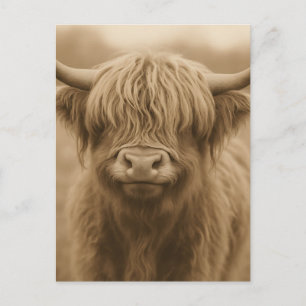 Carte Postale Portrait sépia de vache des Highlands