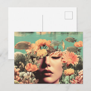 Carte Postale Portrait sous-marin surréaliste avec fleurs de cor