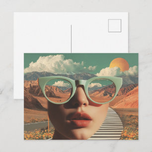Carte Postale Portrait surréaliste avec des lunettes reflétant l