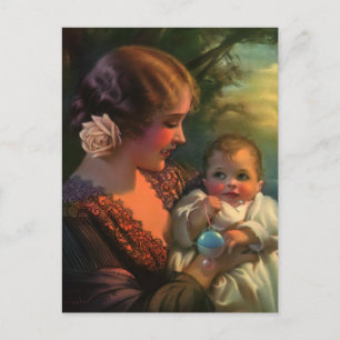 Carte Postale Portrait vintage de la fête des mères, maman et bé