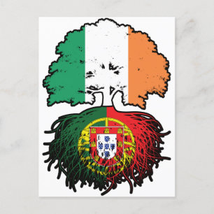 Carte Postale Portugal Portuguese Irish Ireland Tree Roots Flag
