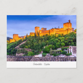 Carte Postale Poscard avec Alhambra, Grenade en Espagne.