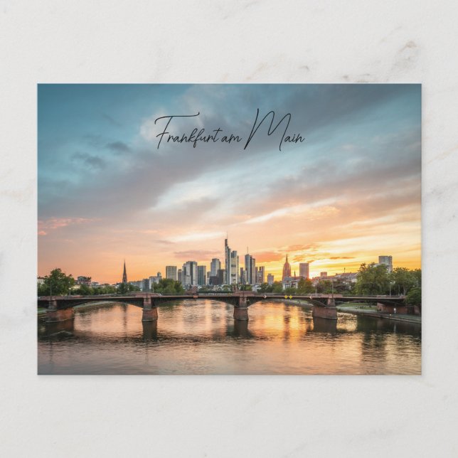 Carte Postale Poscarte de Francfort , Skyline au coucher du sole (Devant)