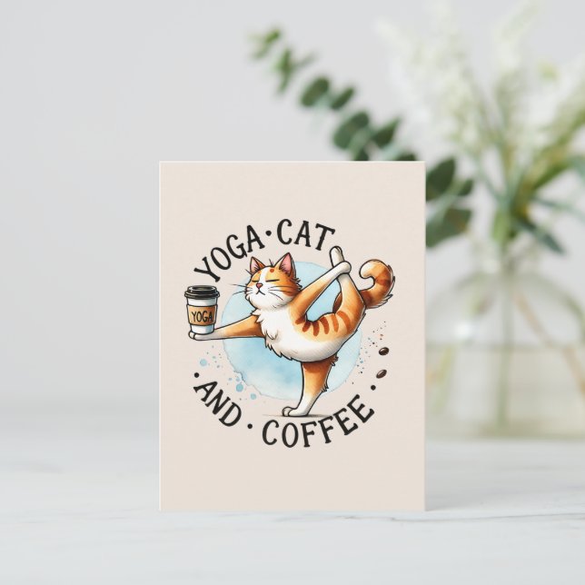 Carte Postale Pose de Yoga de chat - Yoga Chat et Café (Debout devant)