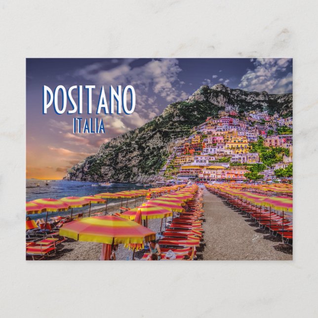 Carte Postale Positano Retour Adresse Retro Typographie Voyage (Devant)