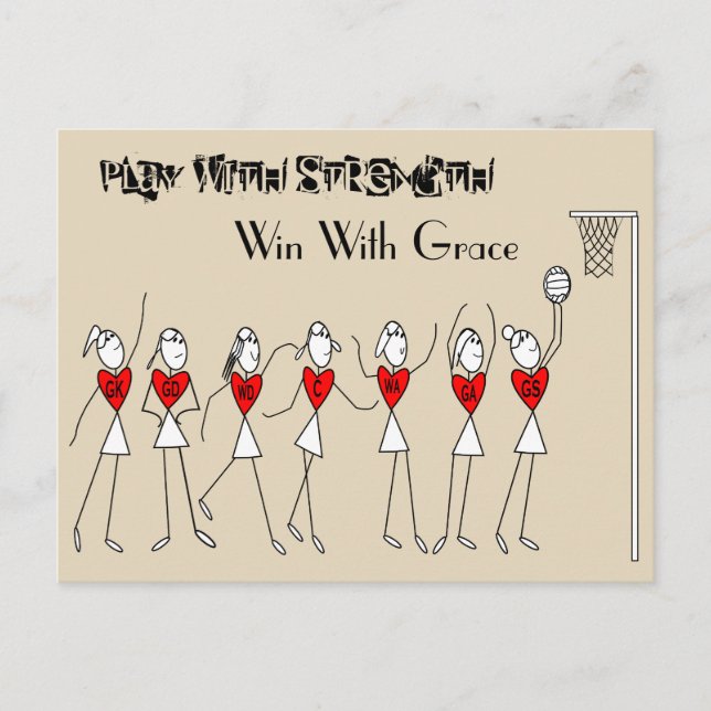 Carte Postale Positions Netball Stick Figures With Quote (Devant)