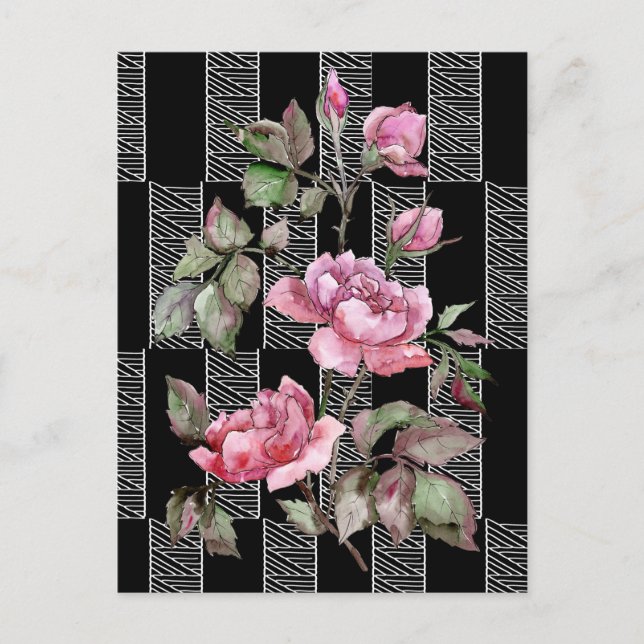 Carte postale post-café géométrique floral noir et (Devant)
