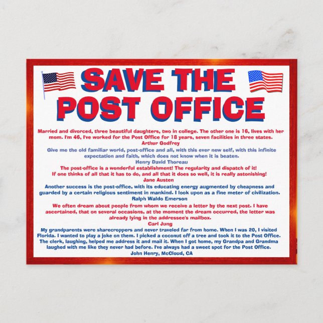 Carte Postale Postcard to SAVE THE POSTOFFICE !!! with quotes 6 (Devant)