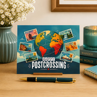 Carte Postale Postcrossing heureux mondial