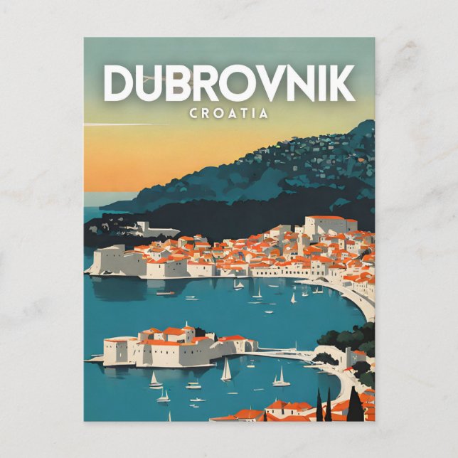 Carte Postale Poster d'art de voyage nostalgique de Dubrovnik Cr (Devant)