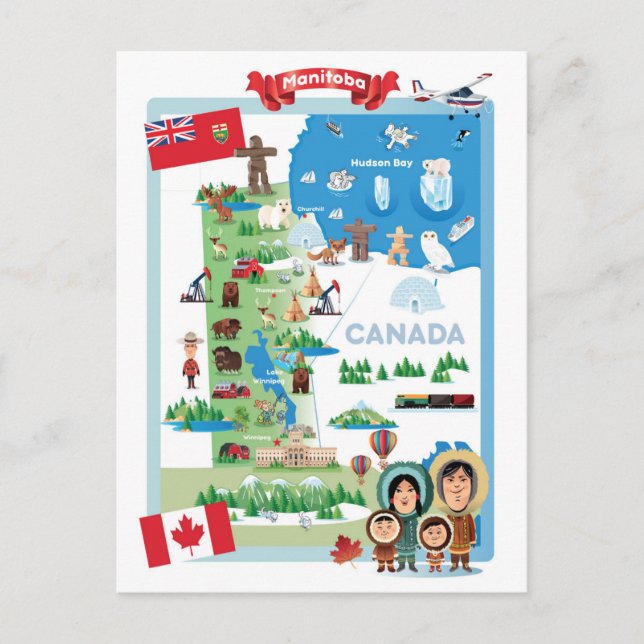 Carte Postale Poster de dessin du Manitoba Canada (Devant)
