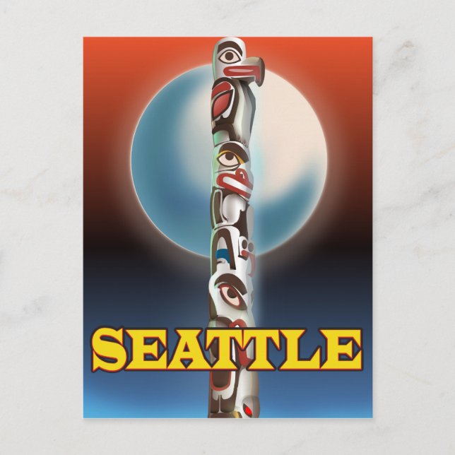 Carte Postale Poster de l'affiche de voyage du Totem de Seattle (Devant)