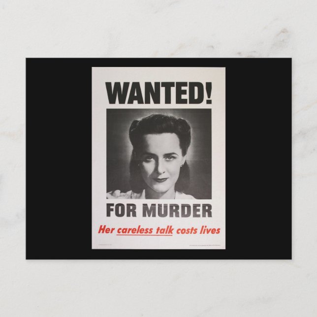 Carte Postale Poster de propagande "Recherché pour meurtre" 2ÈME (Devant)