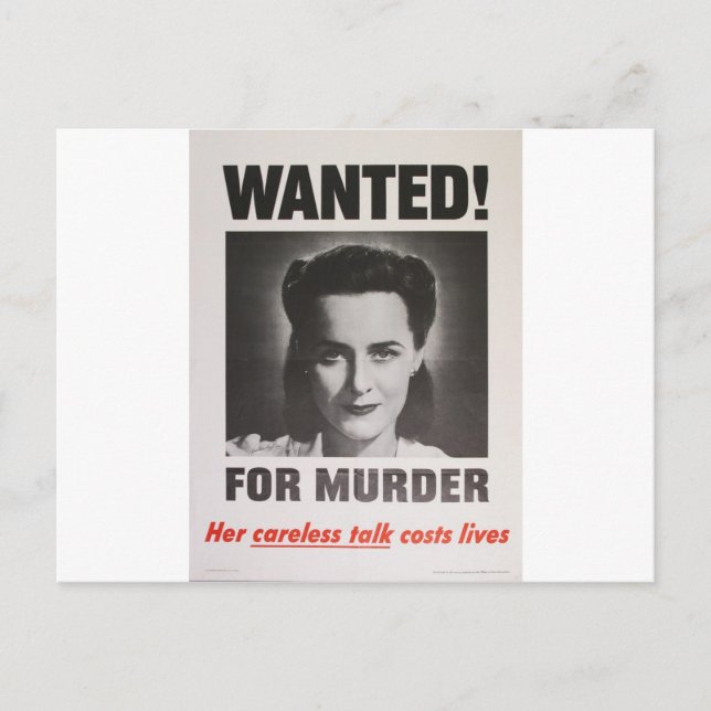 Carte Postale Poster de propagande "Recherché pour meurtre" 2ÈME (Devant)