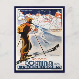 Carte Postale Poster de ski vintage,    Dolomites, Cortina